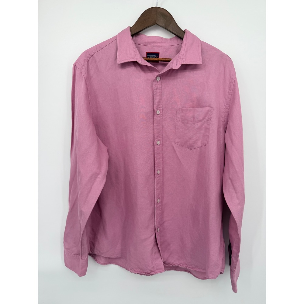 UNTUCKit Harken Shirt Mens XL Pink Excellent Linen Tencel Long Sleeve ButtonDown